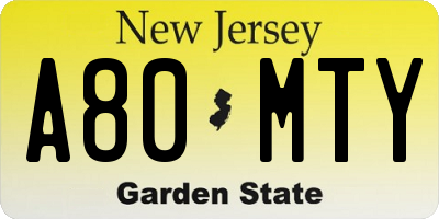 NJ license plate A80MTY