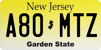 NJ license plate A80MTZ