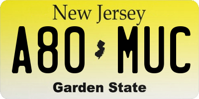 NJ license plate A80MUC