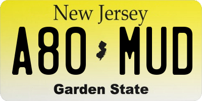 NJ license plate A80MUD