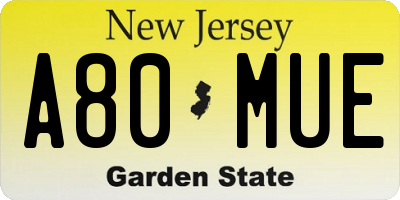 NJ license plate A80MUE