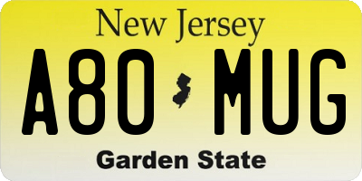 NJ license plate A80MUG