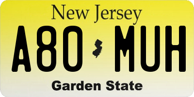 NJ license plate A80MUH