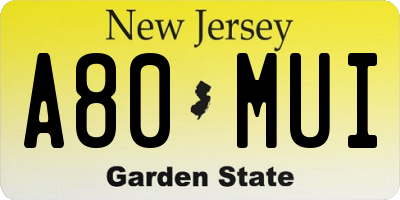 NJ license plate A80MUI