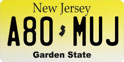 NJ license plate A80MUJ