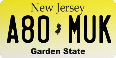 NJ license plate A80MUK