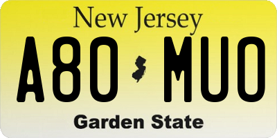 NJ license plate A80MUO