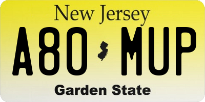 NJ license plate A80MUP