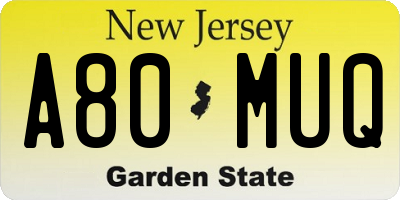 NJ license plate A80MUQ