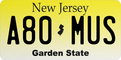 NJ license plate A80MUS