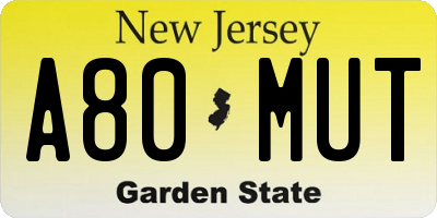 NJ license plate A80MUT