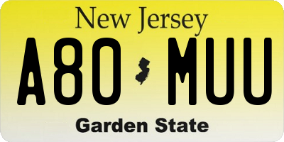 NJ license plate A80MUU