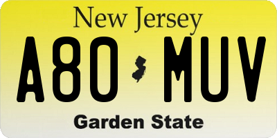 NJ license plate A80MUV