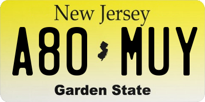 NJ license plate A80MUY