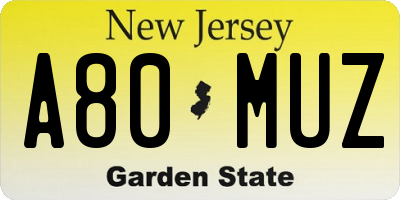 NJ license plate A80MUZ