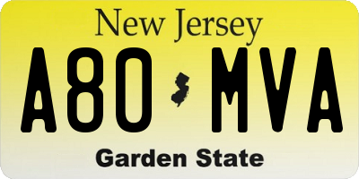 NJ license plate A80MVA