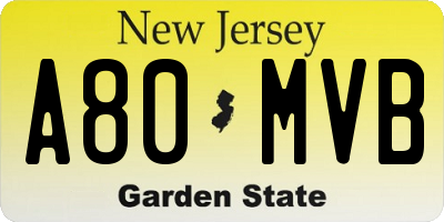 NJ license plate A80MVB