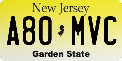 NJ license plate A80MVC