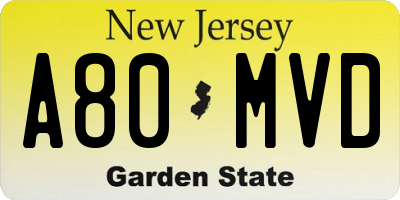 NJ license plate A80MVD