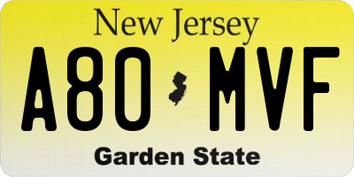 NJ license plate A80MVF