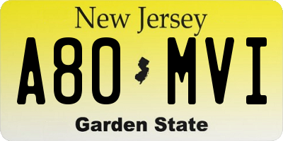 NJ license plate A80MVI