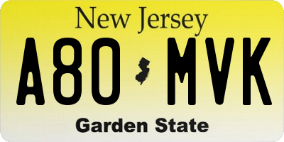NJ license plate A80MVK