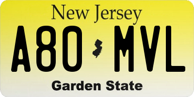 NJ license plate A80MVL