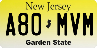 NJ license plate A80MVM