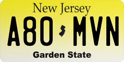 NJ license plate A80MVN