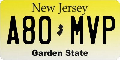 NJ license plate A80MVP