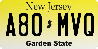 NJ license plate A80MVQ