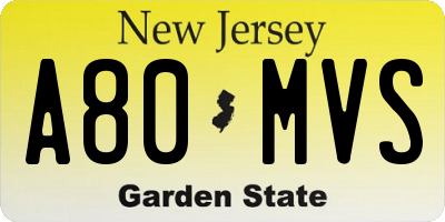 NJ license plate A80MVS
