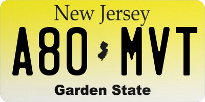 NJ license plate A80MVT