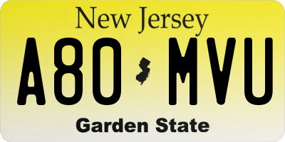 NJ license plate A80MVU