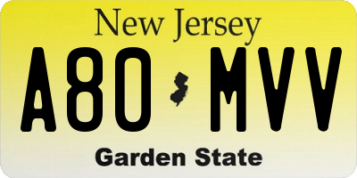NJ license plate A80MVV