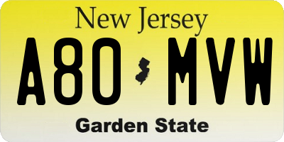 NJ license plate A80MVW