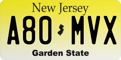 NJ license plate A80MVX