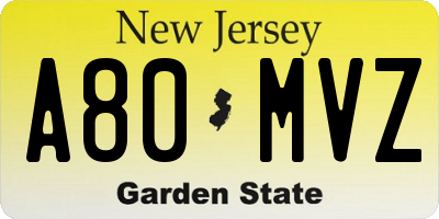 NJ license plate A80MVZ
