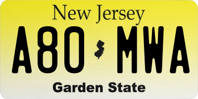 NJ license plate A80MWA