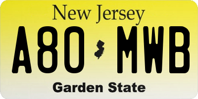 NJ license plate A80MWB