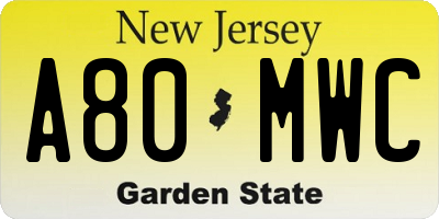 NJ license plate A80MWC