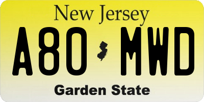 NJ license plate A80MWD