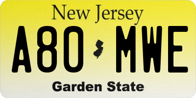 NJ license plate A80MWE