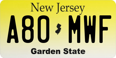 NJ license plate A80MWF