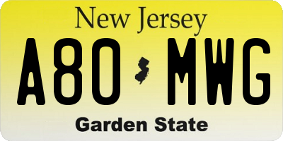 NJ license plate A80MWG