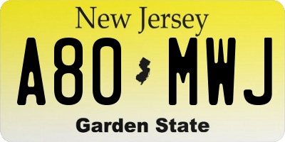 NJ license plate A80MWJ