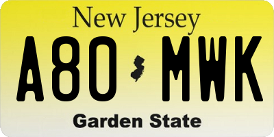NJ license plate A80MWK