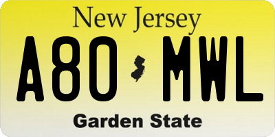 NJ license plate A80MWL