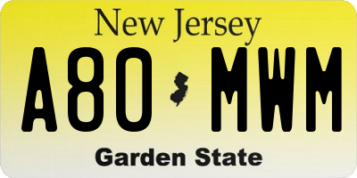 NJ license plate A80MWM