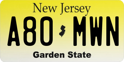 NJ license plate A80MWN